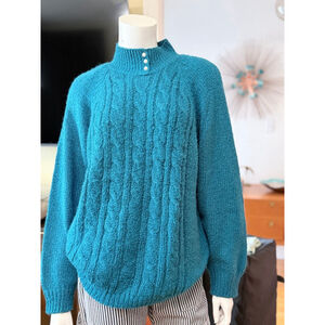 Vintage 
Overlook Teal Cable Knit Crew Neck Sweater M